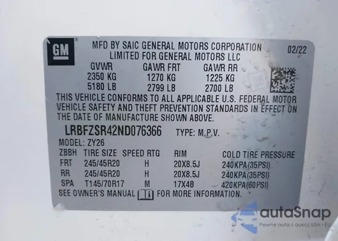 2022 Buick Envision Awd Avenir z USA, uszkodzony, nr VIN LRBFZSR42ND076366